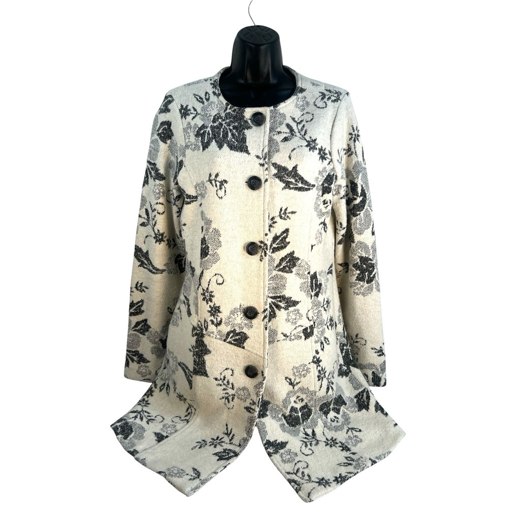 Lucy & Laurel Anthropologie Small Cream Grey Wool Blend Sweater Coat  L - Picture 2 of 7